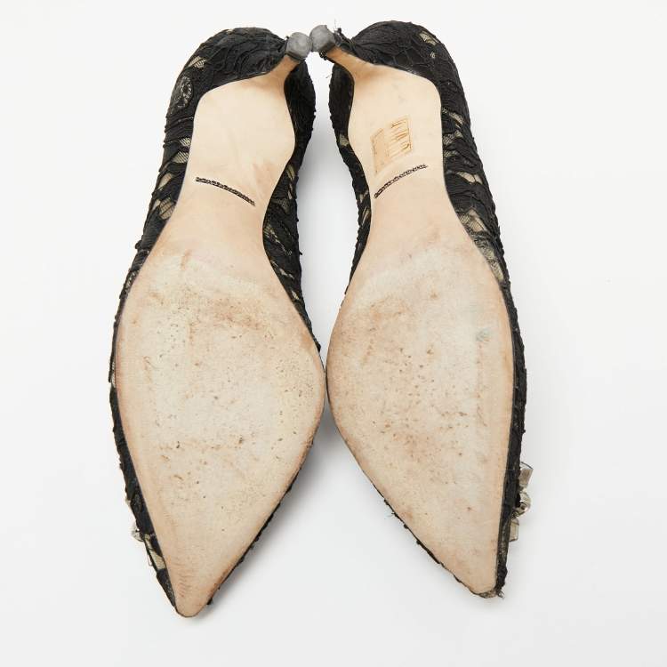 Pre Owned Dolce & Gabbana Black Lace Bellucci Pumps Size 37.5 