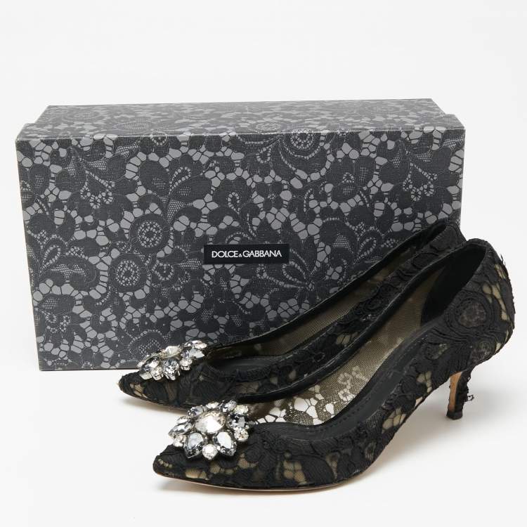 Pre Owned Dolce & Gabbana Black Lace Bellucci Pumps Size 37.5 