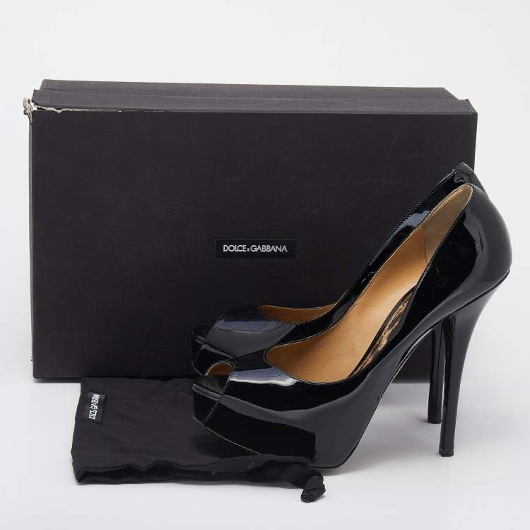 Pre Owned Dolce & Gabbana Black Patent Leather Peep Toe Platform Pumps Size 39.5