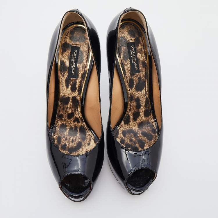 Pre Owned Dolce & Gabbana Black Patent Leather Peep Toe Platform Pumps Size 39.5