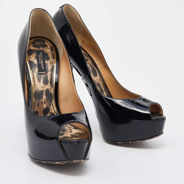 Pre Owned Dolce & Gabbana Black Patent Leather Peep Toe Platform Pumps Size 39.5