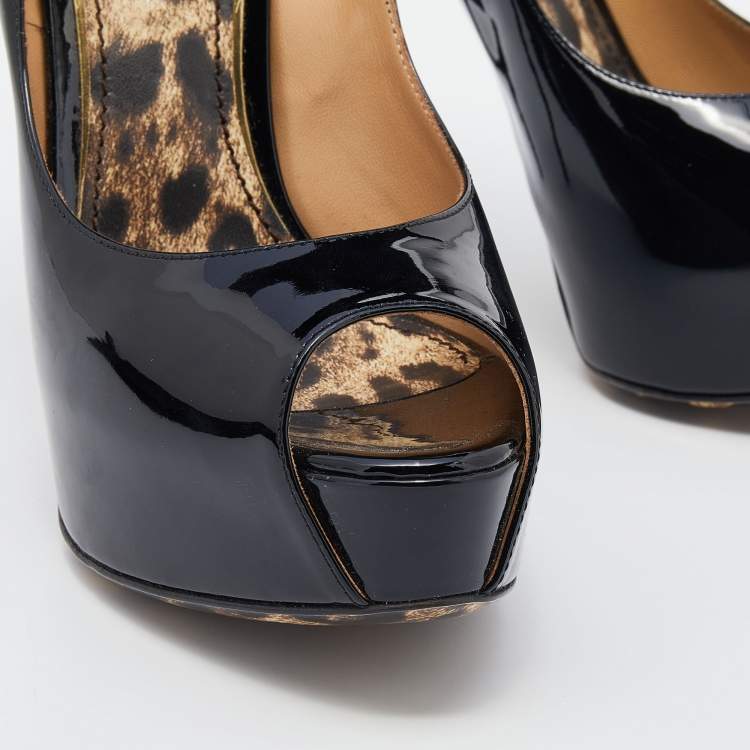 Pre Owned Dolce & Gabbana Black Patent Leather Peep Toe Platform Pumps Size 39.5