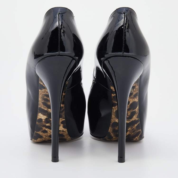 Pre Owned Dolce & Gabbana Black Patent Leather Peep Toe Platform Pumps Size 39.5