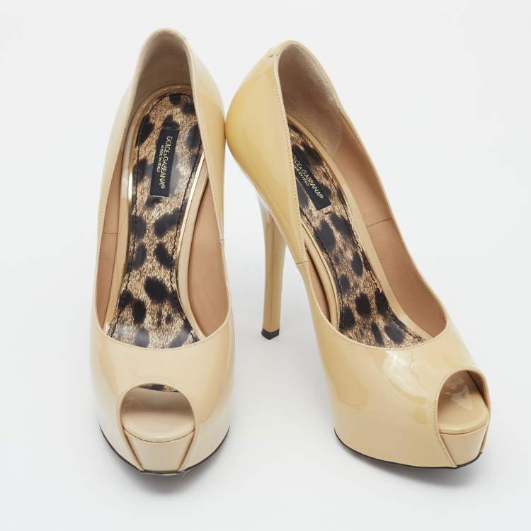 Pre Owned Dolce & Gabbana Yellow Patent Leather Peep Toe Platform Pumps Size 39.5
