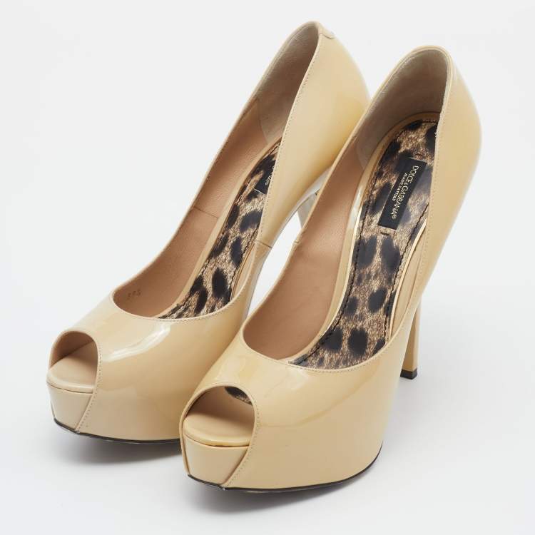 Pre Owned Dolce & Gabbana Yellow Patent Leather Peep Toe Platform Pumps Size 39.5