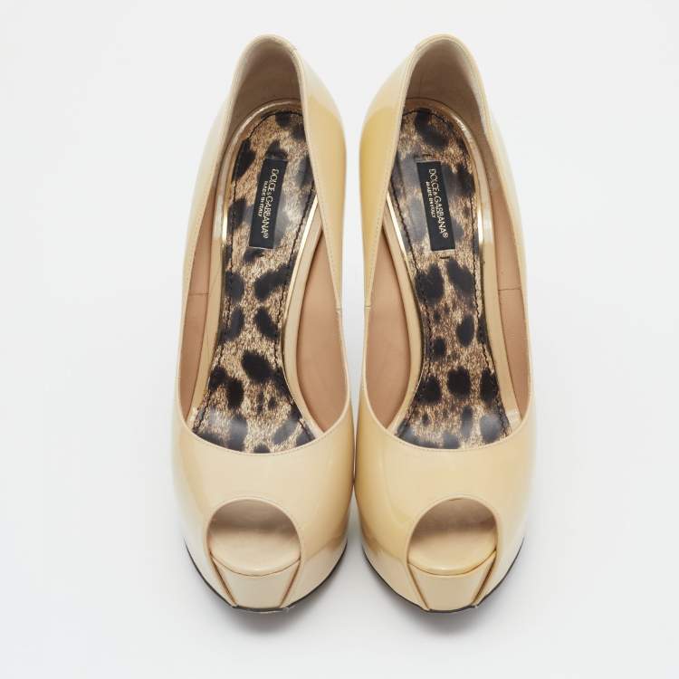 Pre Owned Dolce & Gabbana Yellow Patent Leather Peep Toe Platform Pumps Size 39.5