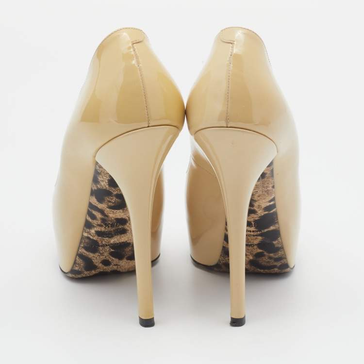 Pre Owned Dolce & Gabbana Yellow Patent Leather Peep Toe Platform Pumps Size 39.5