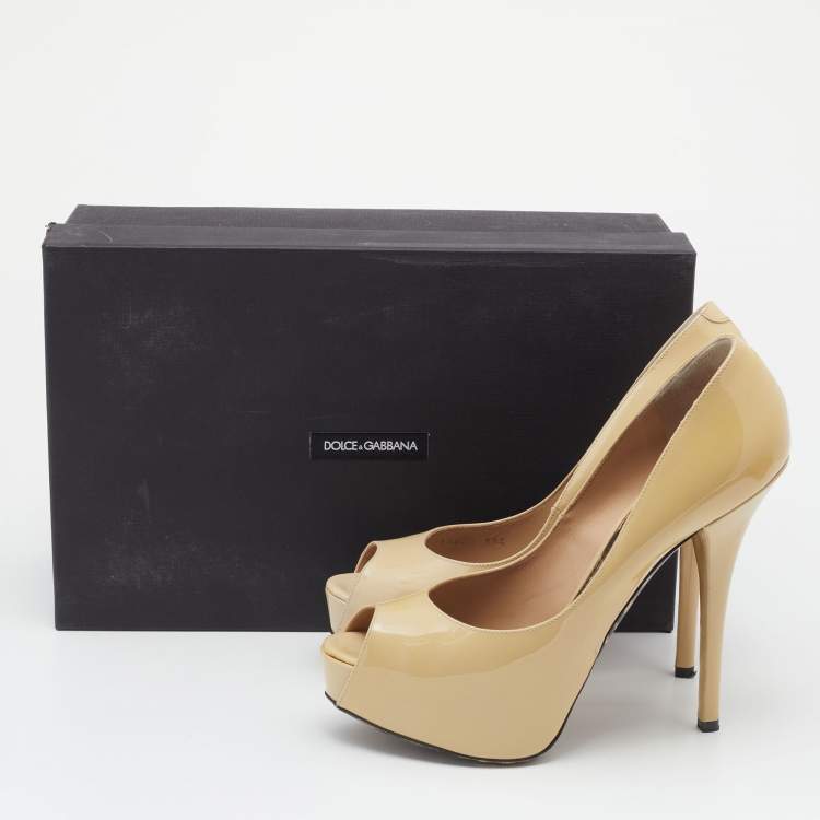 Pre Owned Dolce & Gabbana Yellow Patent Leather Peep Toe Platform Pumps Size 39.5
