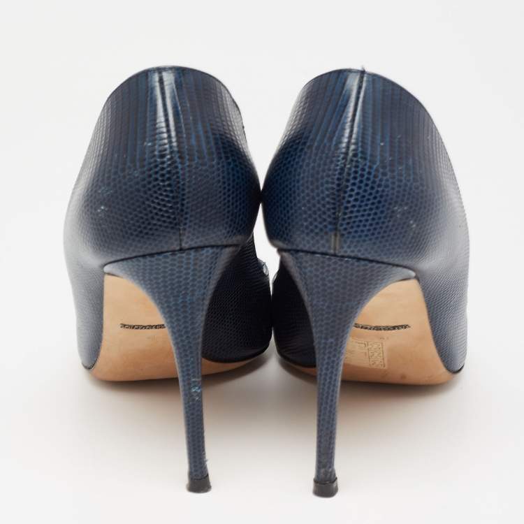 Pre Owned Dolce & Gabbana Navy Blue Lizard Embossed Leather Bellucci Pumps Size 41