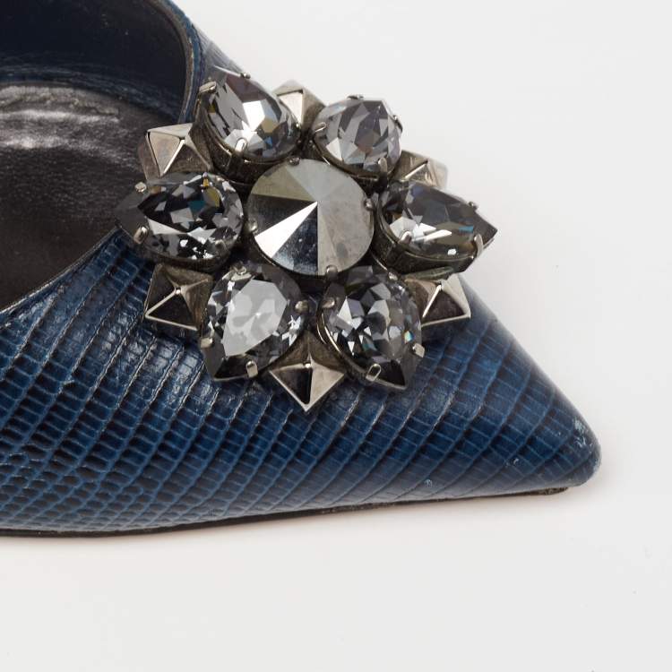 Pre Owned Dolce & Gabbana Navy Blue Lizard Embossed Leather Bellucci Pumps Size 41