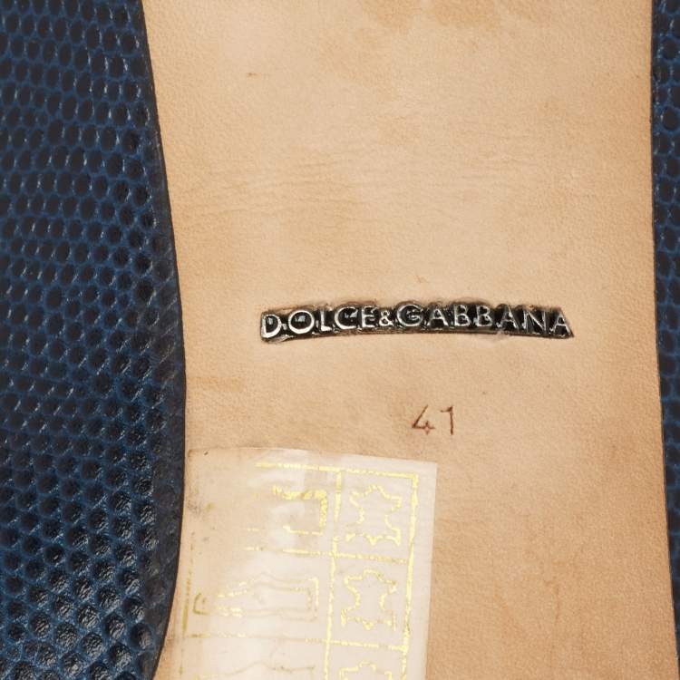 Pre Owned Dolce & Gabbana Navy Blue Lizard Embossed Leather Bellucci Pumps Size 41