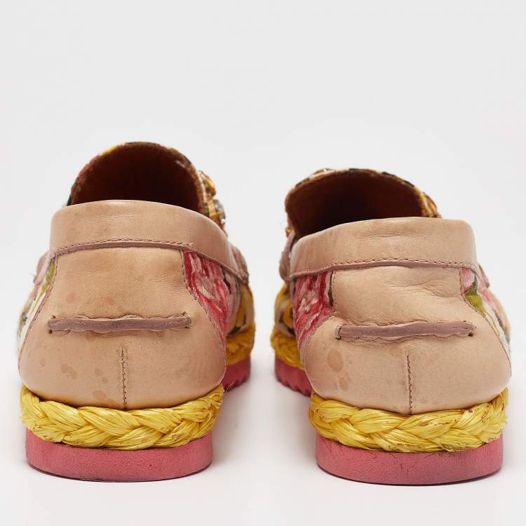 Pre Owned Dolce & Gabbana Multicolor Leather And Lurex Fabric Crystal Embellished Loafers Size 38