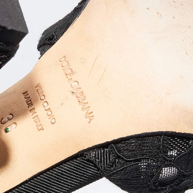 Pre Owned Dolce & Gabbana Black Lace Ankle Strap Sandals Size 36