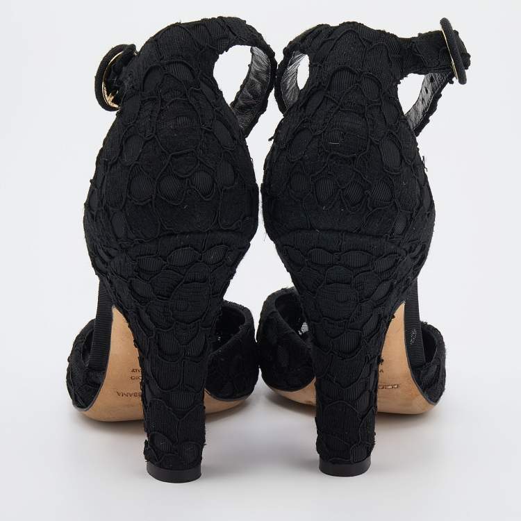 Pre Owned Dolce & Gabbana Black Lace Ankle Strap Sandals Size 36