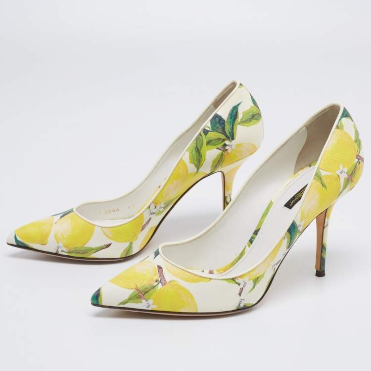 Dolce & Gabbana White Floral Print Leather Pointed Toe Pumps Size 41