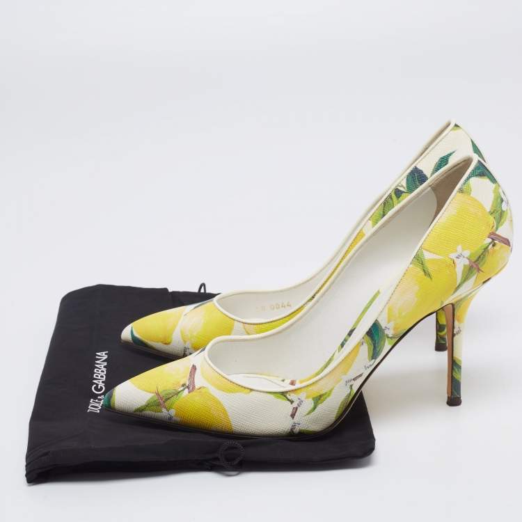 Dolce & Gabbana White Floral Print Leather Pointed Toe Pumps Size 41
