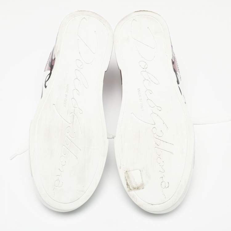 مملوكة مسبقًا Dolce & Gabbana White/Mauve Leather Portofino Low Top Sneakers Size 39