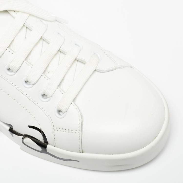 مملوكة مسبقًا Dolce & Gabbana White/Mauve Leather Portofino Low Top Sneakers Size 39