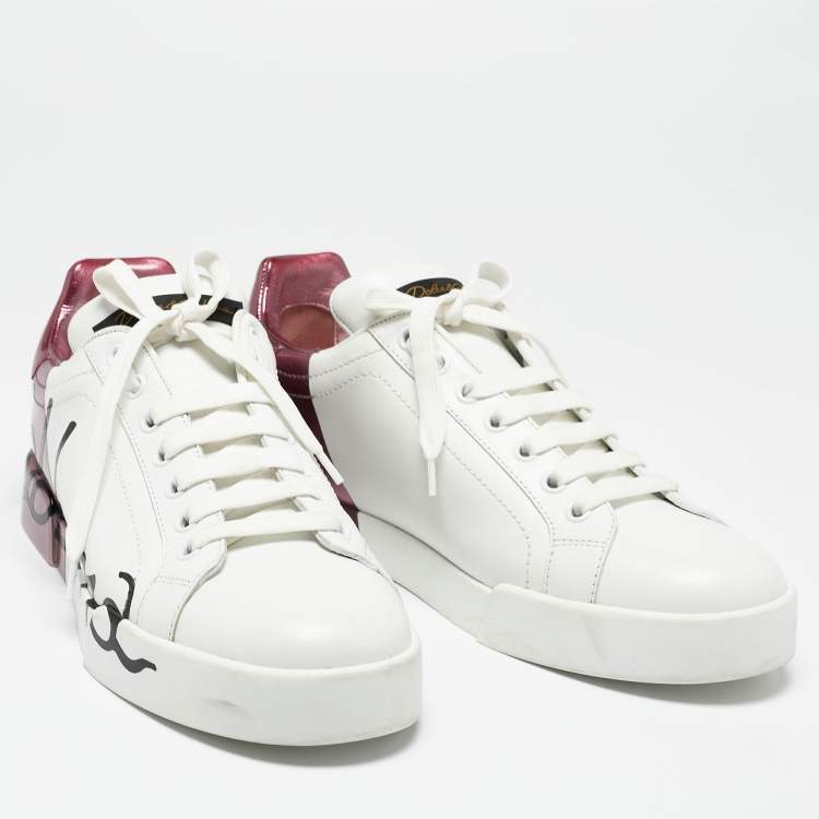مملوكة مسبقًا Dolce & Gabbana White/Mauve Leather Portofino Low Top Sneakers Size 39