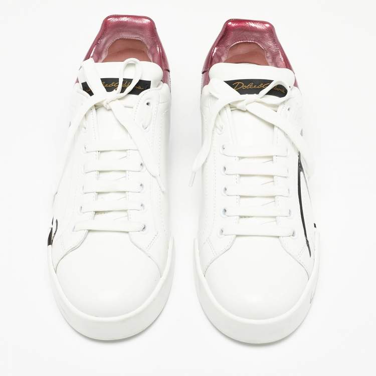 مملوكة مسبقًا Dolce & Gabbana White/Mauve Leather Portofino Low Top Sneakers Size 39