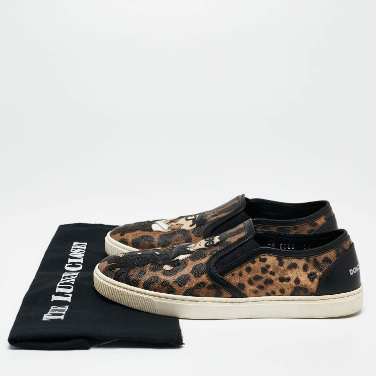 Pre Owned Dolce & Gabbana Brown/Black Canvas Family Print Low Top Sneakers Size 38