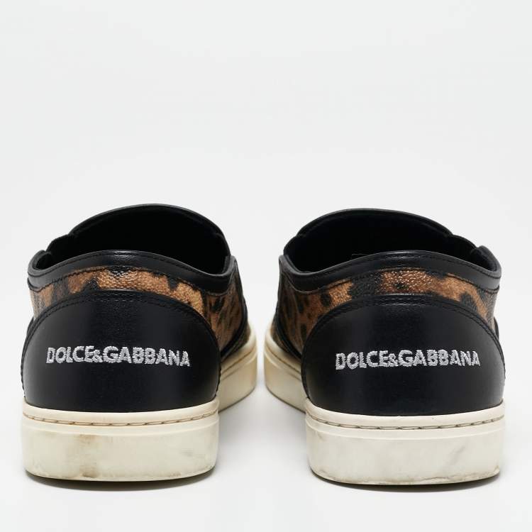 Pre Owned Dolce & Gabbana Brown/Black Canvas Family Print Low Top Sneakers Size 38