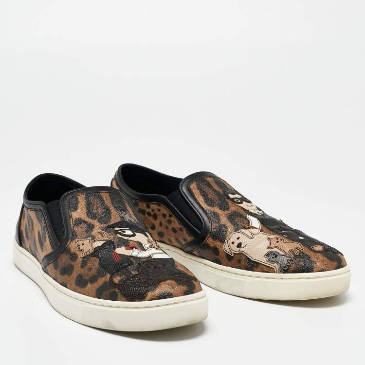 Pre Owned Dolce & Gabbana Brown/Black Canvas Family Print Low Top Sneakers Size 38