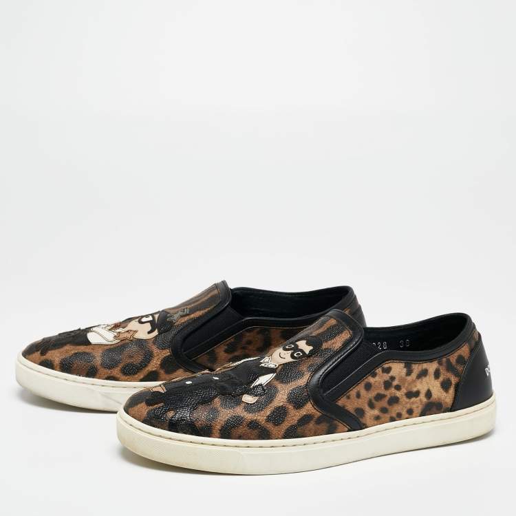 Pre Owned Dolce & Gabbana Brown/Black Canvas Family Print Low Top Sneakers Size 38