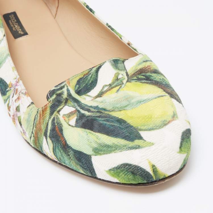 Pre Owned Dolce & Gabbana Lemon Print Canvas Slip On Smoking Slipper Size 41