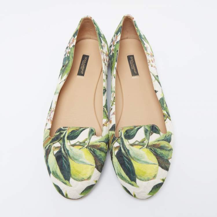 Pre Owned Dolce & Gabbana Lemon Print Canvas Slip On Smoking Slipper Size 41
