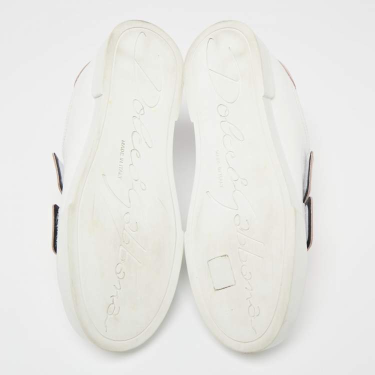 مملوكة مسبقًا Dolce & Gabbana White/Pink Leather Logo Velcro Straps Sneakers Size 39