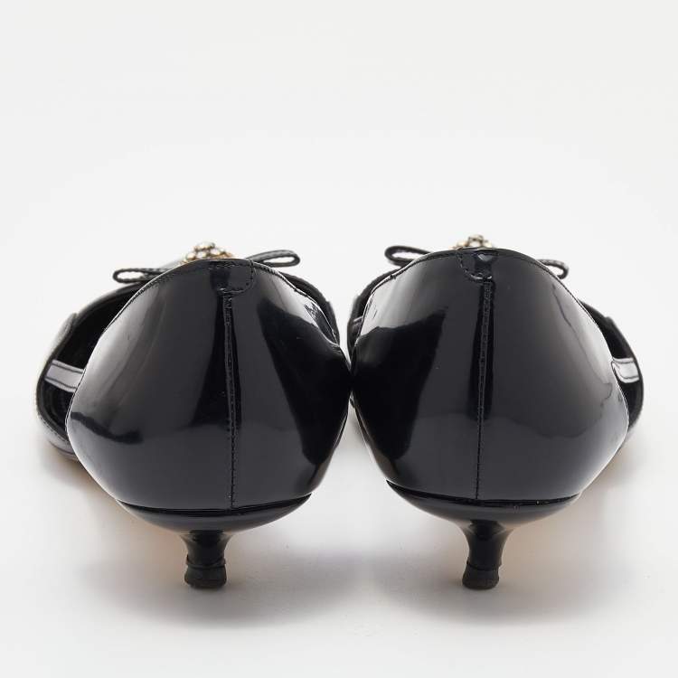 مملوكة مسبقًا Dolce & Gabbana Black Leather Crystal Embellished Pointed Toe Kitten Heel Pumps Size 40.5