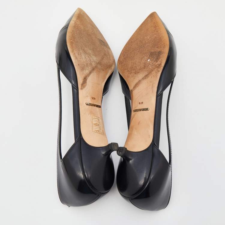 مملوكة مسبقًا Dolce & Gabbana Black Leather Crystal Embellished Pointed Toe Kitten Heel Pumps Size 40.5