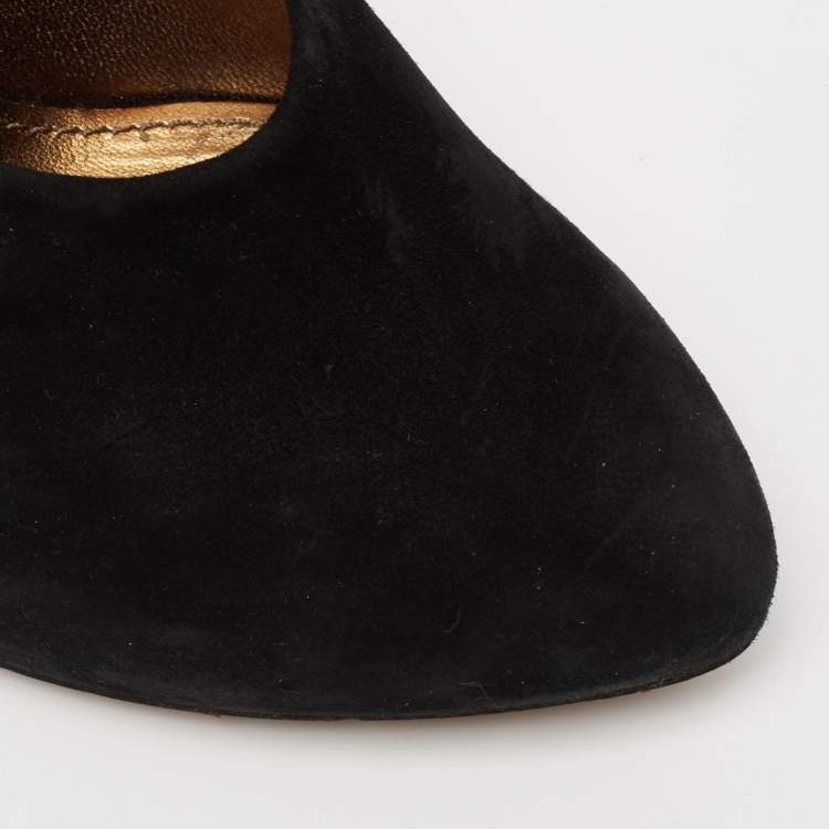 Pre Owned Dolce & Gabbana Black Suede Platform Pumps Size 38