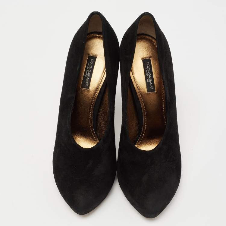 Pre Owned Dolce & Gabbana Black Suede Platform Pumps Size 38