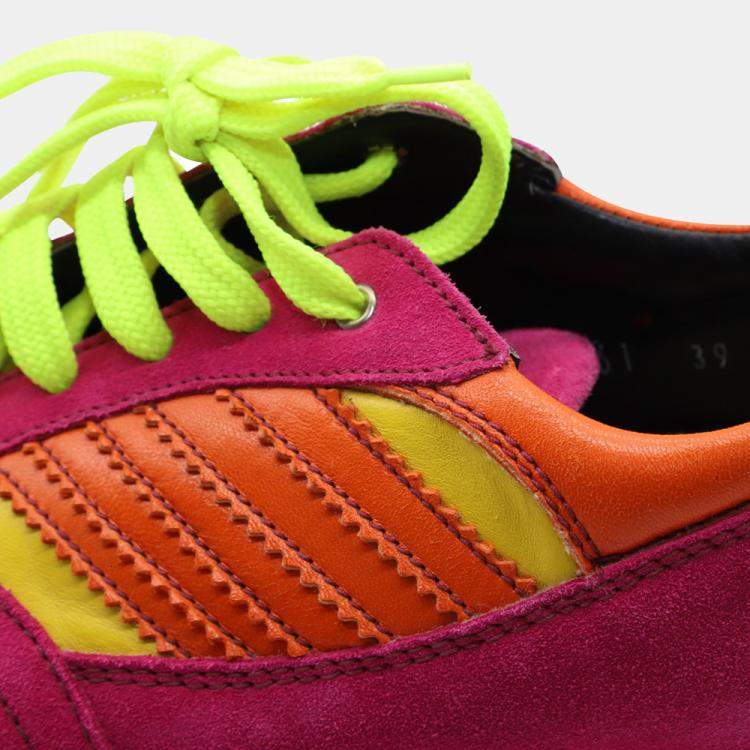 Pre Owned Dolce & Gabbana Pink and Multicolor Suede Lace Up Sneakers Size EU 39