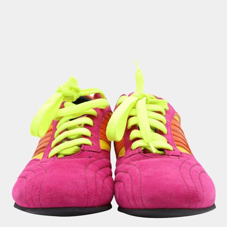 Pre Owned Dolce & Gabbana Pink and Multicolor Suede Lace Up Sneakers Size EU 39