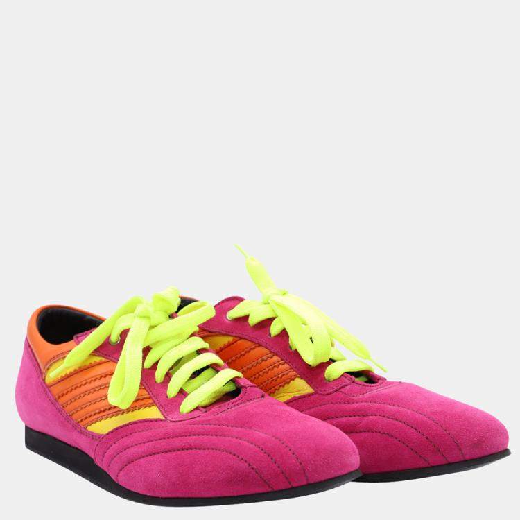 Pre Owned Dolce & Gabbana Pink and Multicolor Suede Lace Up Sneakers Size EU 39