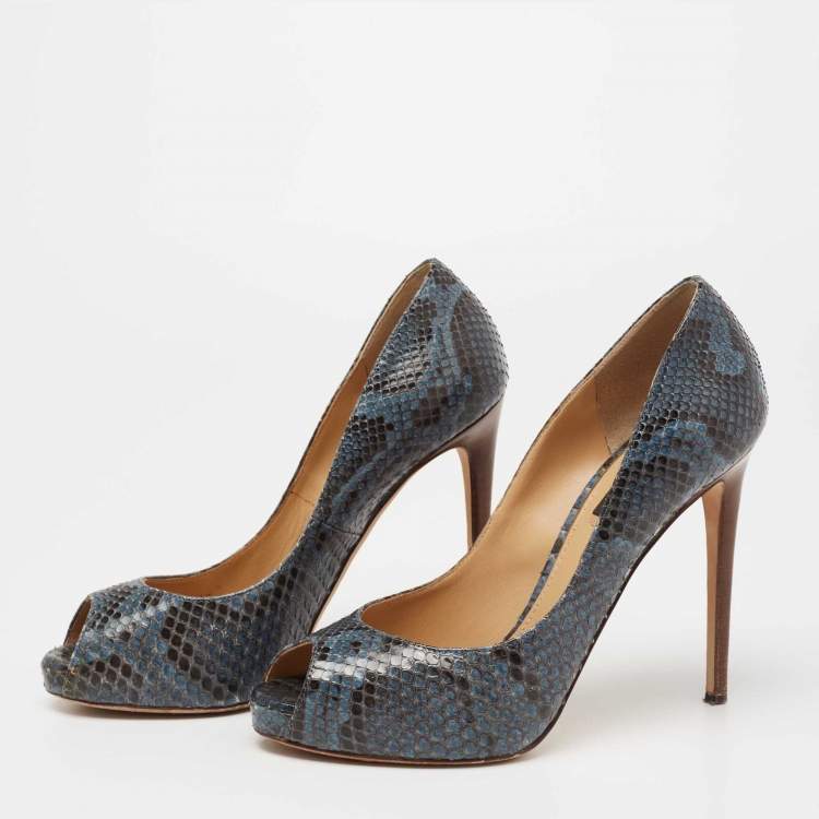 Pre Owned Dolce & Gabbana Blue/Black Python Leather Peep-Toe Pumps Size 37