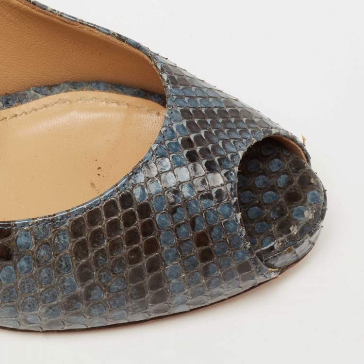 Pre Owned Dolce & Gabbana Blue/Black Python Leather Peep-Toe Pumps Size 37