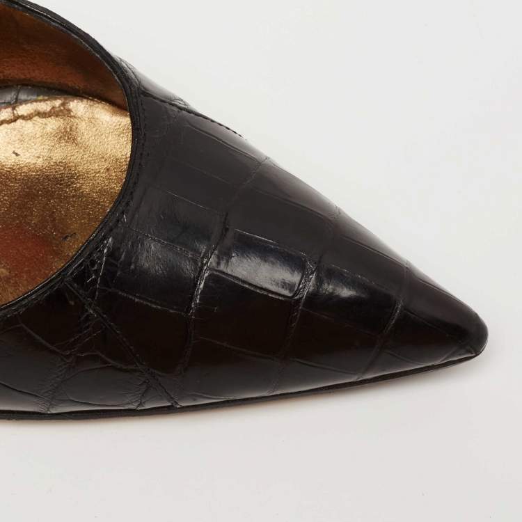 Pre Owned Dolce & Gabbana Black Croc Embossed Leather Pointed Toe Pumps Size 37.5