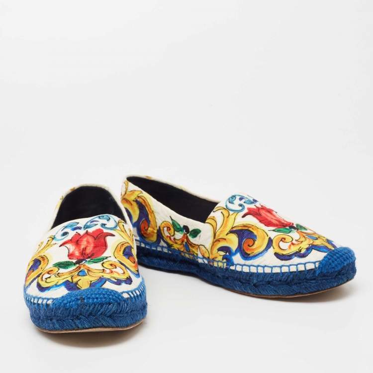 Pre Owned Dolce & Gabbana Multicolor Majolica Print Canvas Slip On Espadrilles Size 38