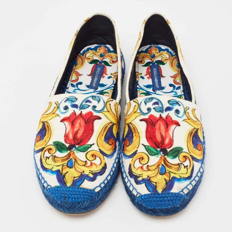 Pre Owned Dolce & Gabbana Multicolor Majolica Print Canvas Slip On Espadrilles Size 38