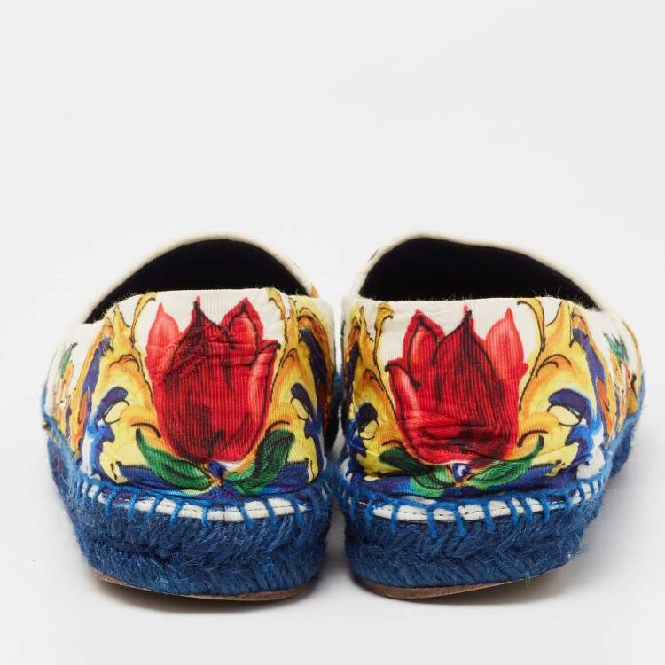 Pre Owned Dolce & Gabbana Multicolor Majolica Print Canvas Slip On Espadrilles Size 38