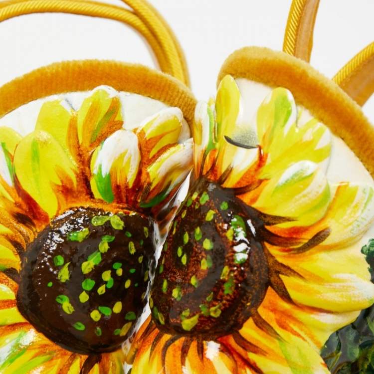 Pre Owned Dolce & Gabbana Yellow Sunflower Velvet Pottery Platform Sandals Size 36