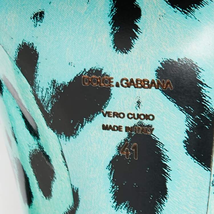 Pre Owned Dolce & Gabbana Blue Leopard Print Patent Leather Peep Toe Platform Pumps Size 41