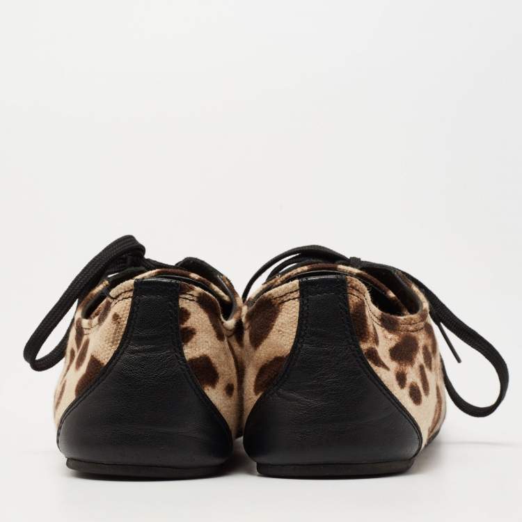 Pre Owned Dolce & Gabbana Black/Brown Leopard Print Canvas And Leather Low Top Sneakers Size 38