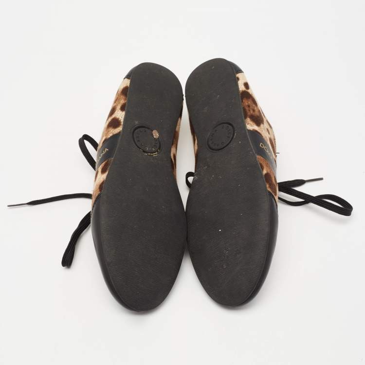 Pre Owned Dolce & Gabbana Black/Brown Leopard Print Canvas And Leather Low Top Sneakers Size 38
