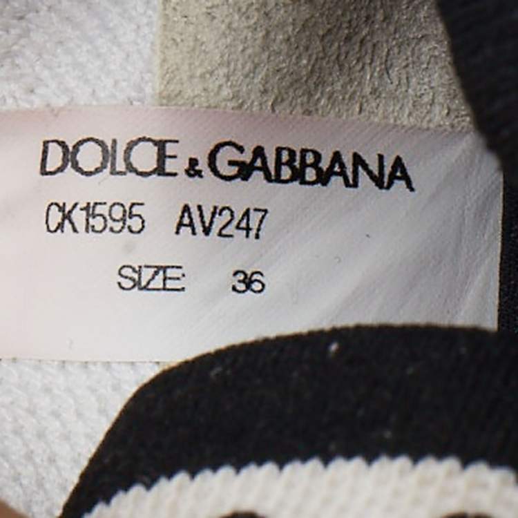 Pre Owned Dolce & Gabbana Black/White Graffiti Stretch Fabric Sorrento Slip On Sneakers Size 36
