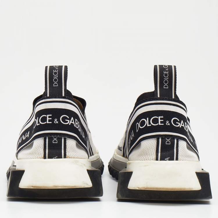 Pre Owned Dolce & Gabbana Black/White Graffiti Stretch Fabric Sorrento Slip On Sneakers Size 36